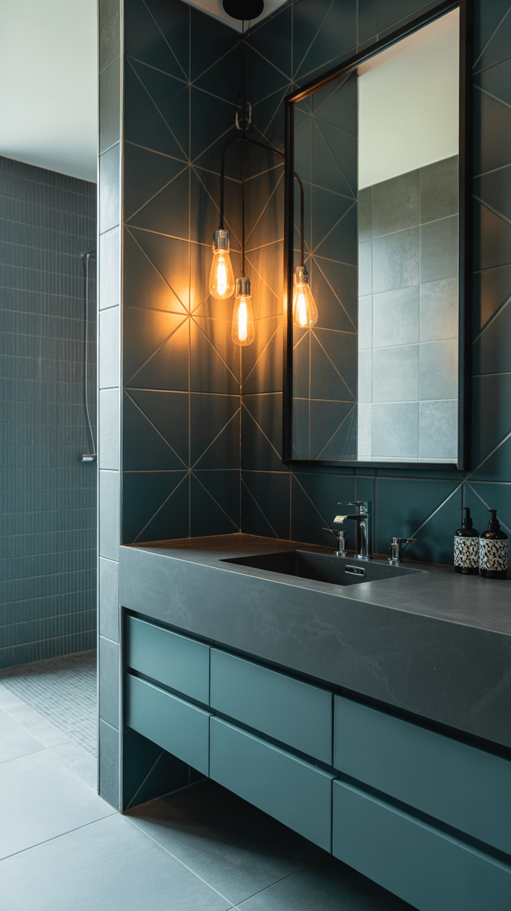 services-01 Tendances design contemporain pour salle de bain avec motifs géométriques et robinetterie noire