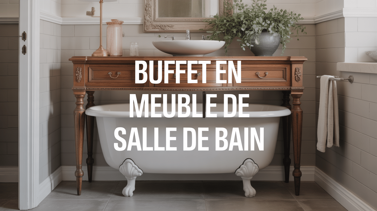 buffet transformé en meuble de salle de bain avec vasque blanche moderne