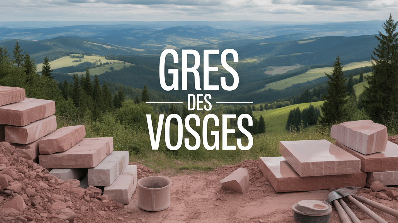 Carrière de grès des Vosges blocs pierre rose outils