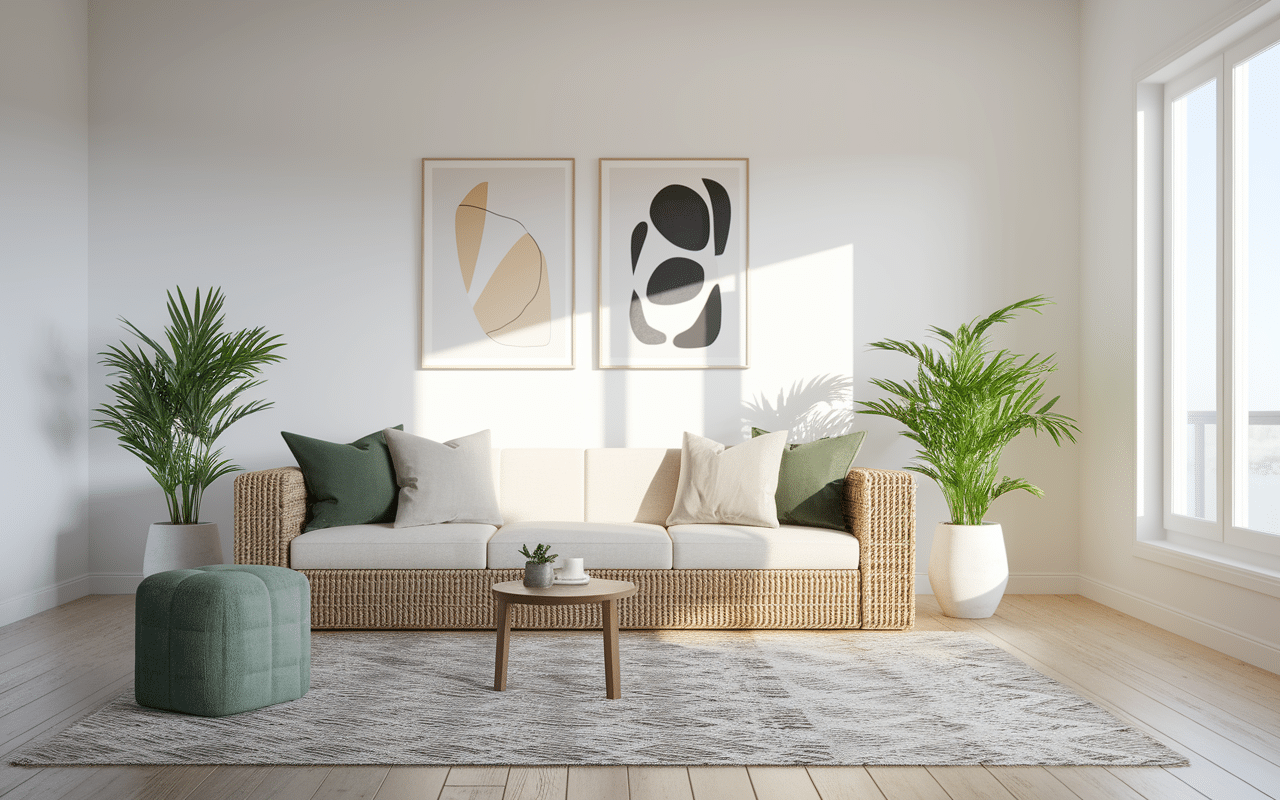 charpoy dans un salon moderne minimaliste avec coussins