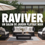 comment raviver un salon de jardin en plastique noir sur terrasse ensoleillée