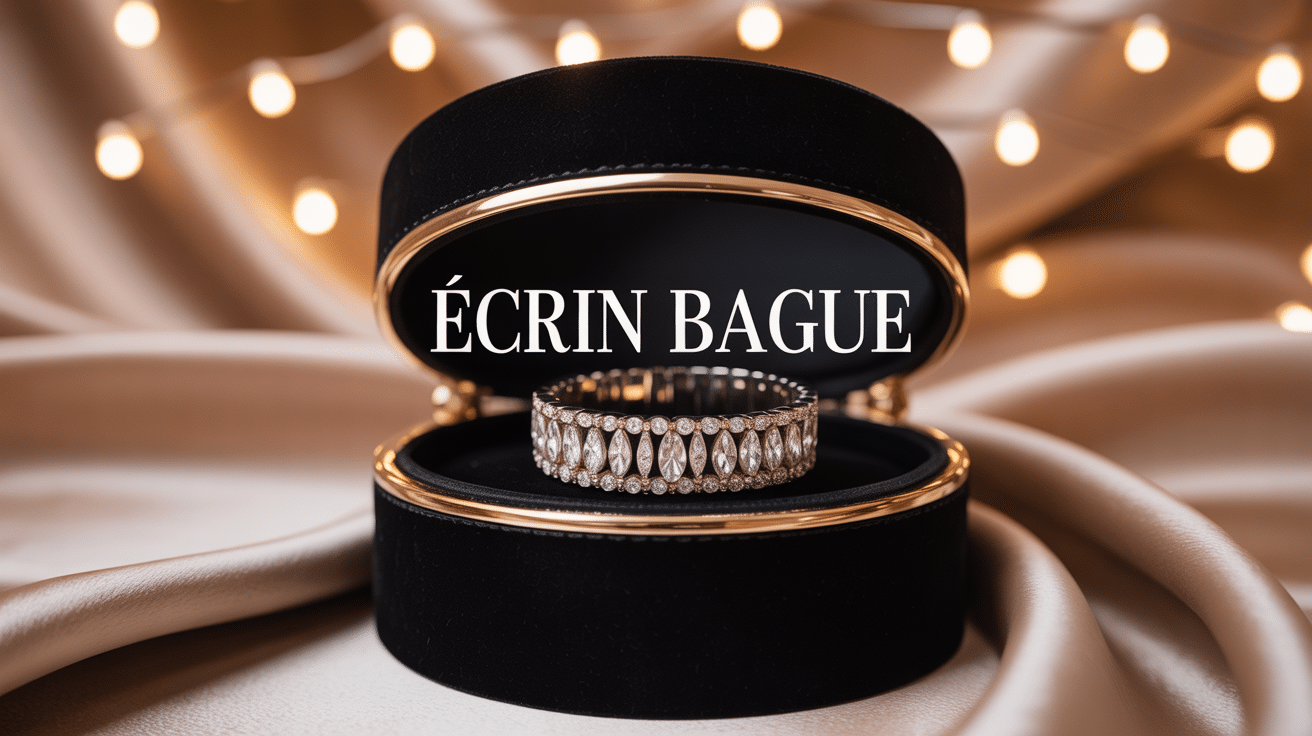 ecrin bague velours noir ouvert avec bague fiançailles