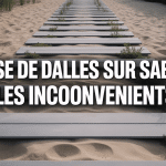 inconvénients pose dalle sur sable terrasse avec dalles déplacées et végétation