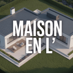 vue aerienne maison en l moderne avec terrasse et jardin