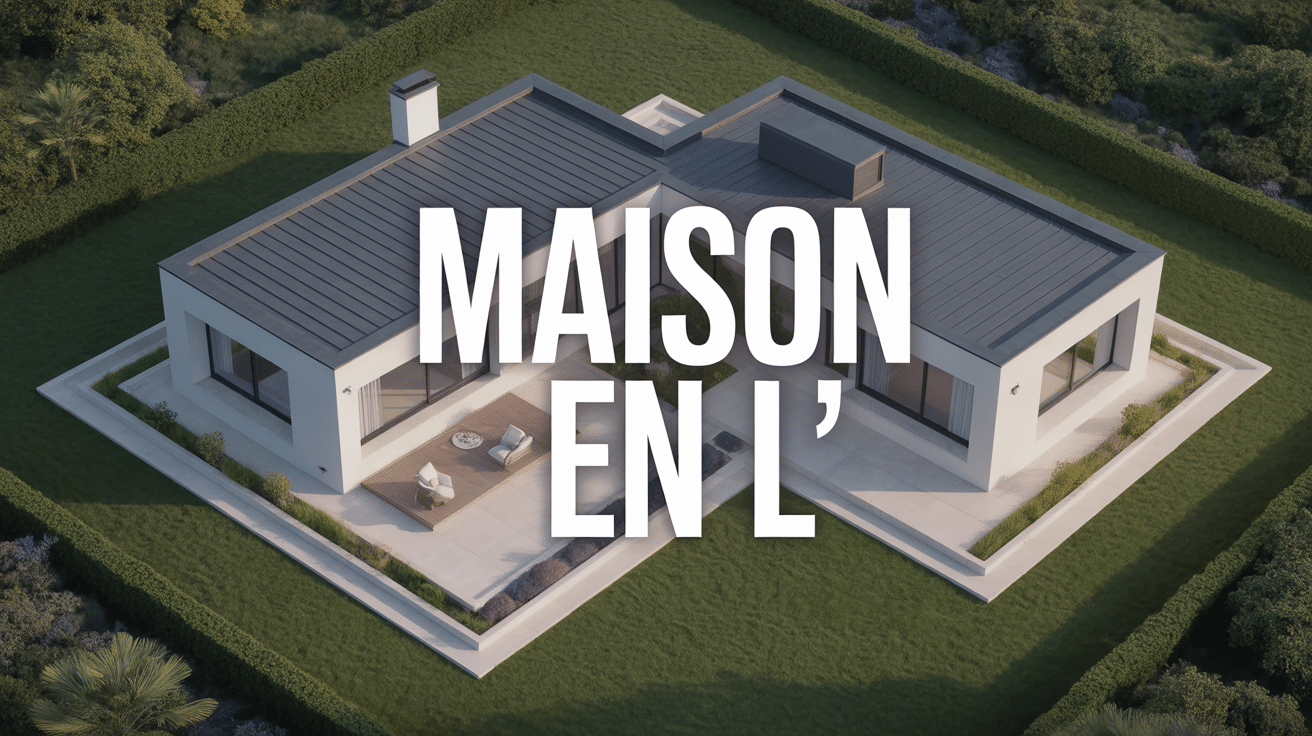 vue aerienne maison en l moderne avec terrasse et jardin