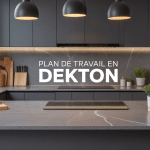 Plan de travail en dekton gris cuisine contemporaine