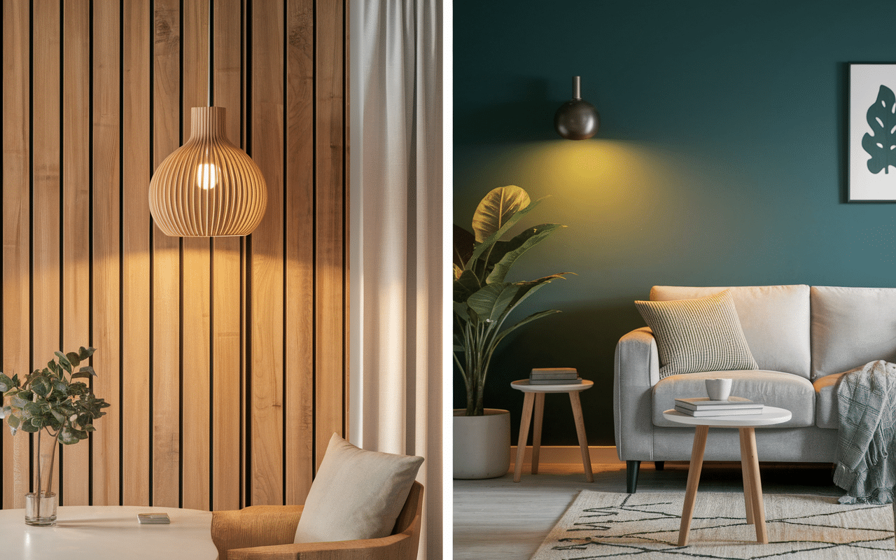 comparaison spot en bois et spot métallique déco intérieure