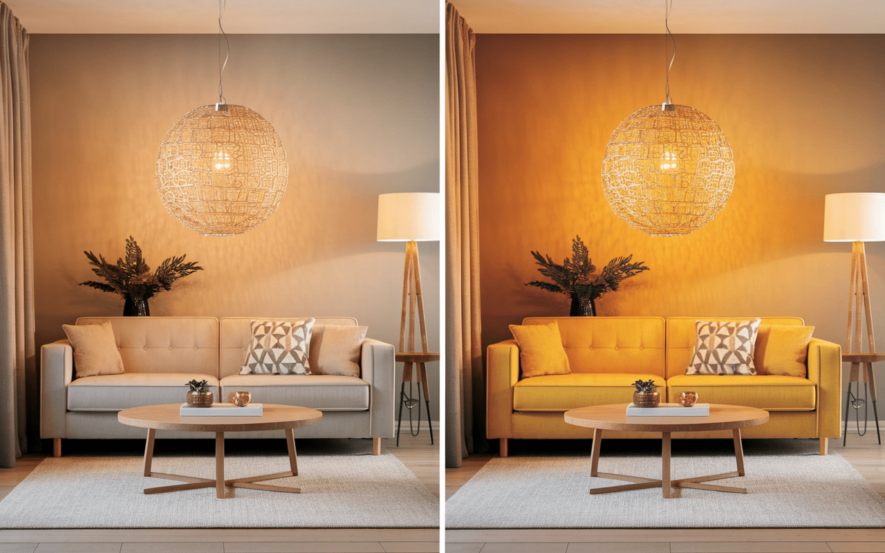Avant après avec très grosse ampoule décorative