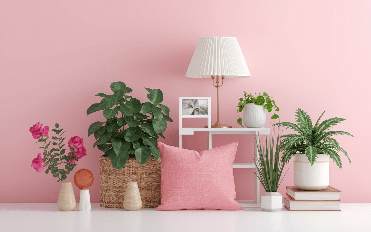 décoration accessoires chambre rose et verte