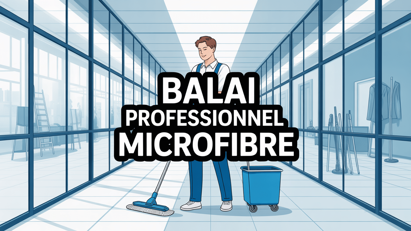 Agent entretien utilisant balai professionnel microfibre couloir entreprise