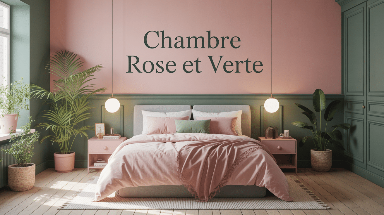 chambre rose et verte décor moderne pastel
