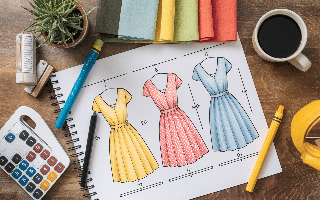 Croquis conception dressing fait maison avec rideau