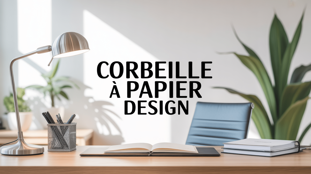 Corbeille à papier design métal argenté sur bureau moderne