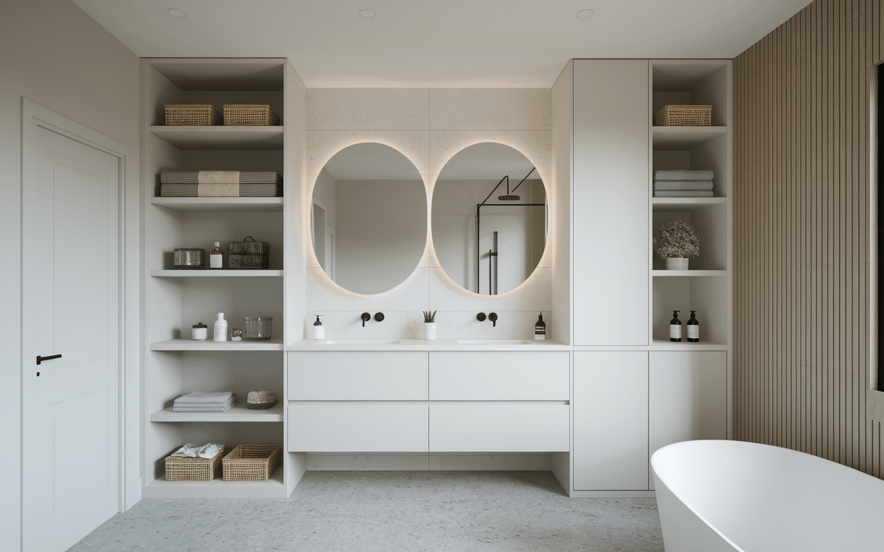 Dressing sur mesure dans salle de bain, rangements fermés