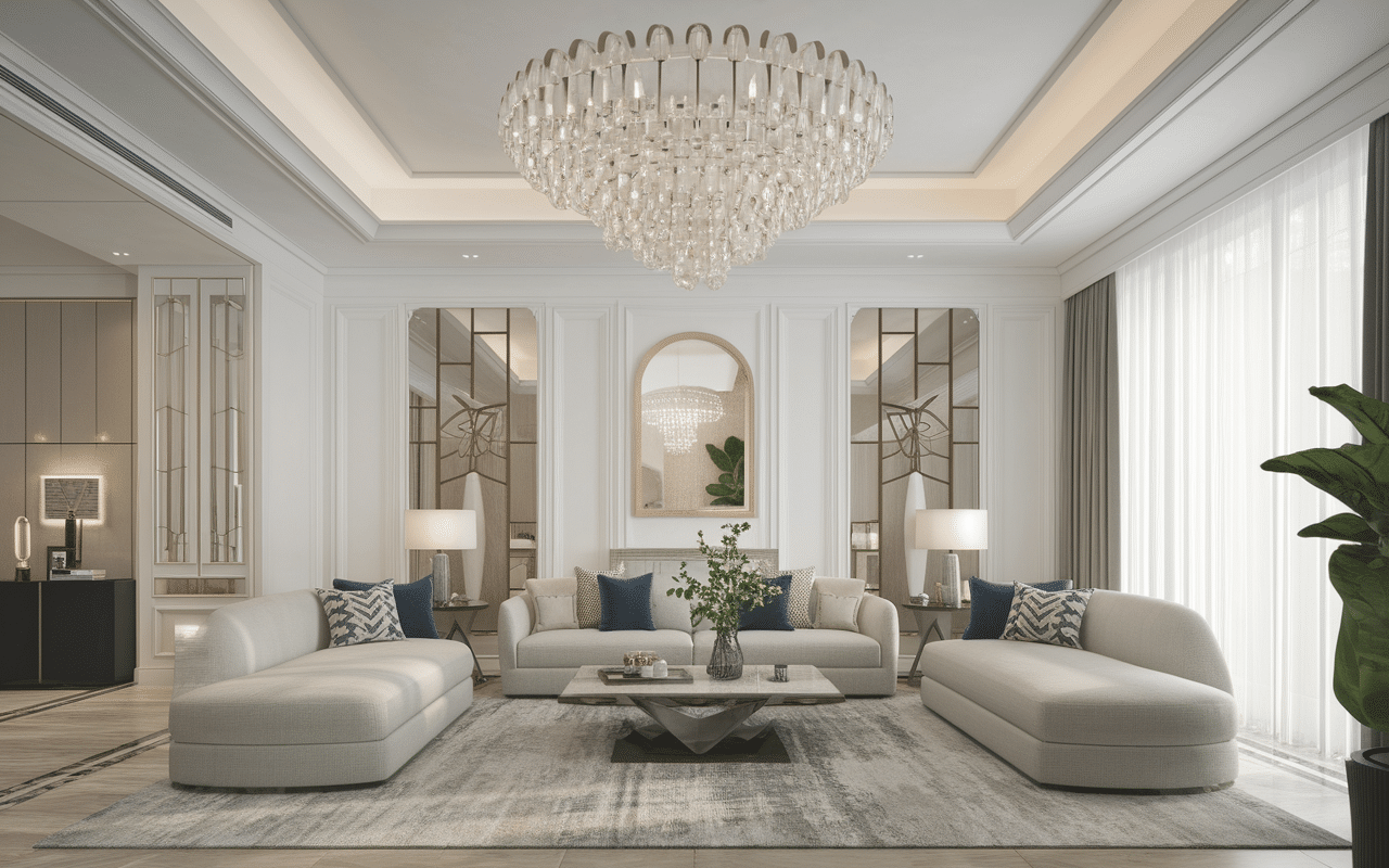 lustre cristal moderne lumière reflets salon