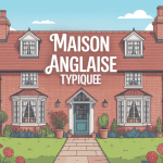 Maison anglaise typique avec briques rouges et jardin fleuri