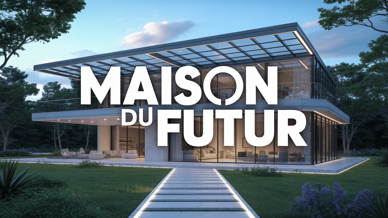 maison du futur avec panneaux solaires et façade en verre