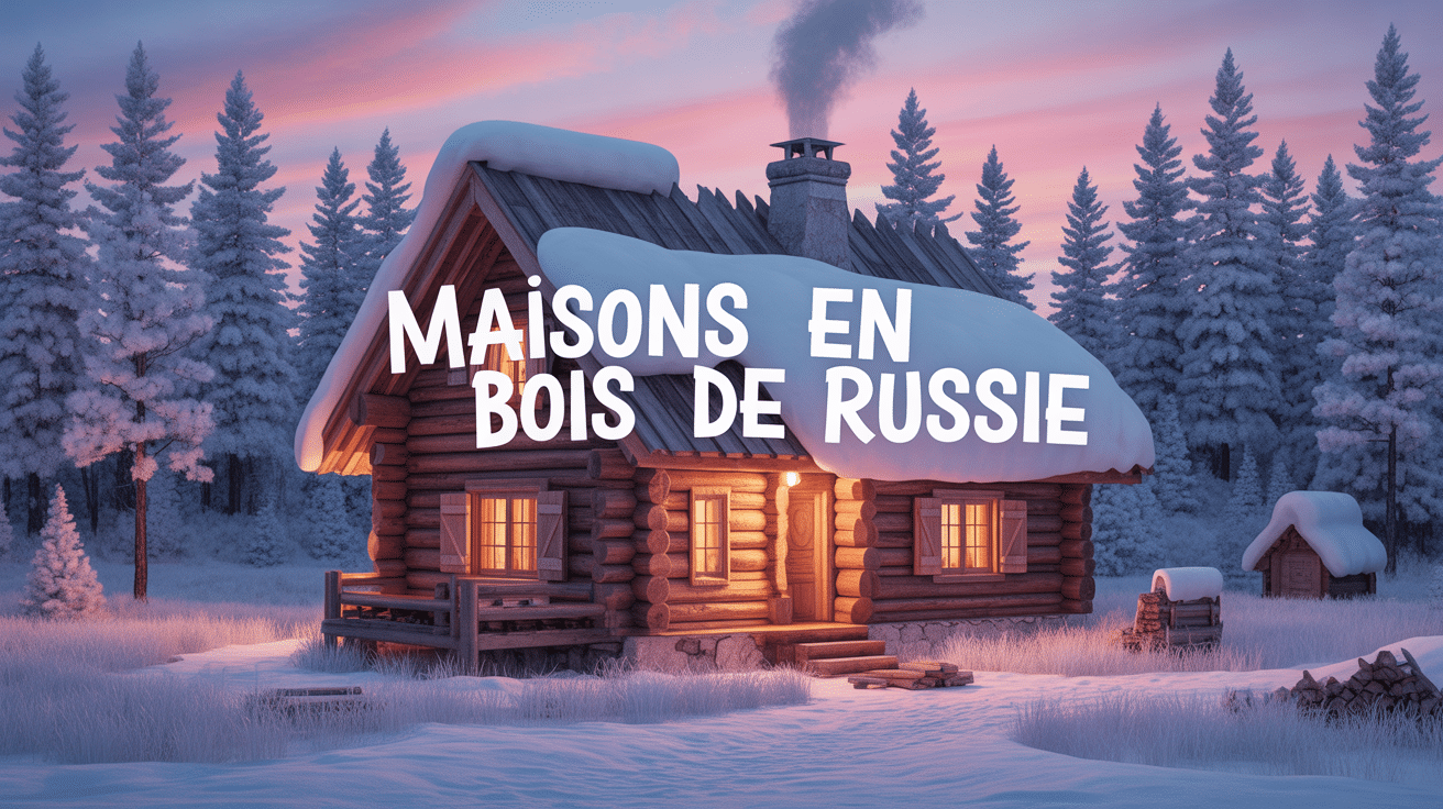 maison en bois de russie authentique dans foret enneigee