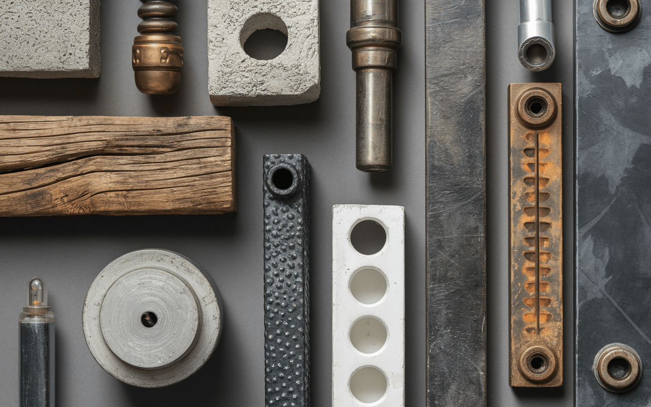 Materiaux cuisine style industriel vintage bois vieilli acier beton