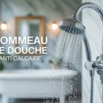 Pommeau de douche anti calcaire avec dépôts blancs