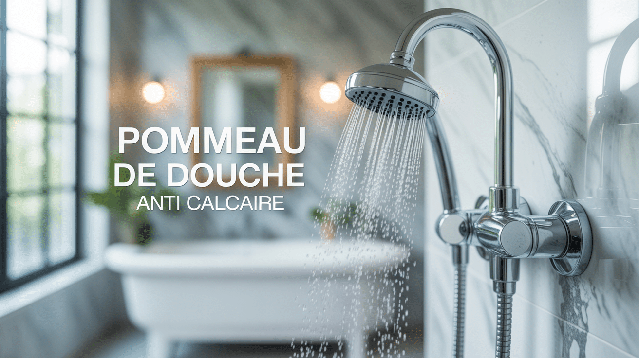 Pommeau de douche anti calcaire avec dépôts blancs