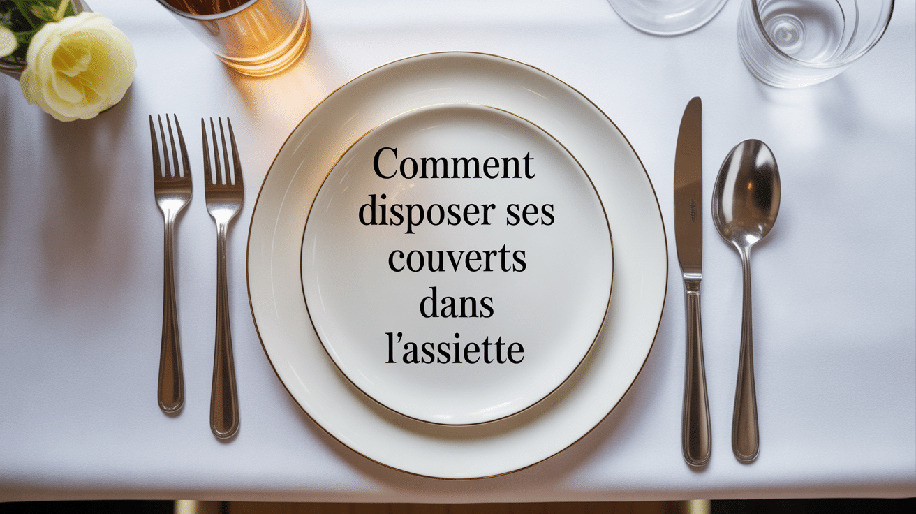 Vue de la position des couverts dans l'assiette pour signaler la fin du repas