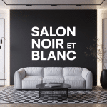 Salon noir et blanc avec canapé blanc et table basse noire