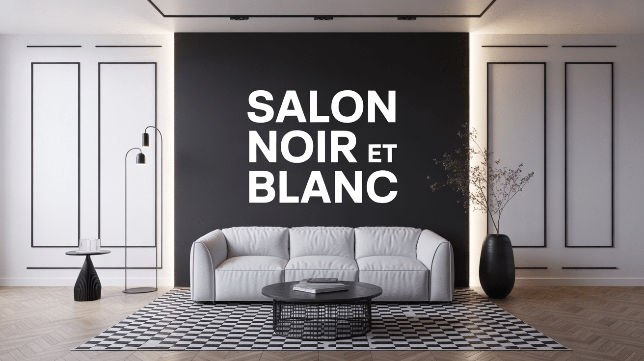 Salon noir et blanc avec canapé blanc et table basse noire