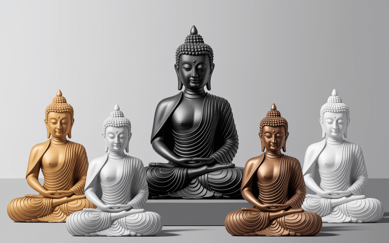 Statue bouddha bois pierre bronze résine moderne