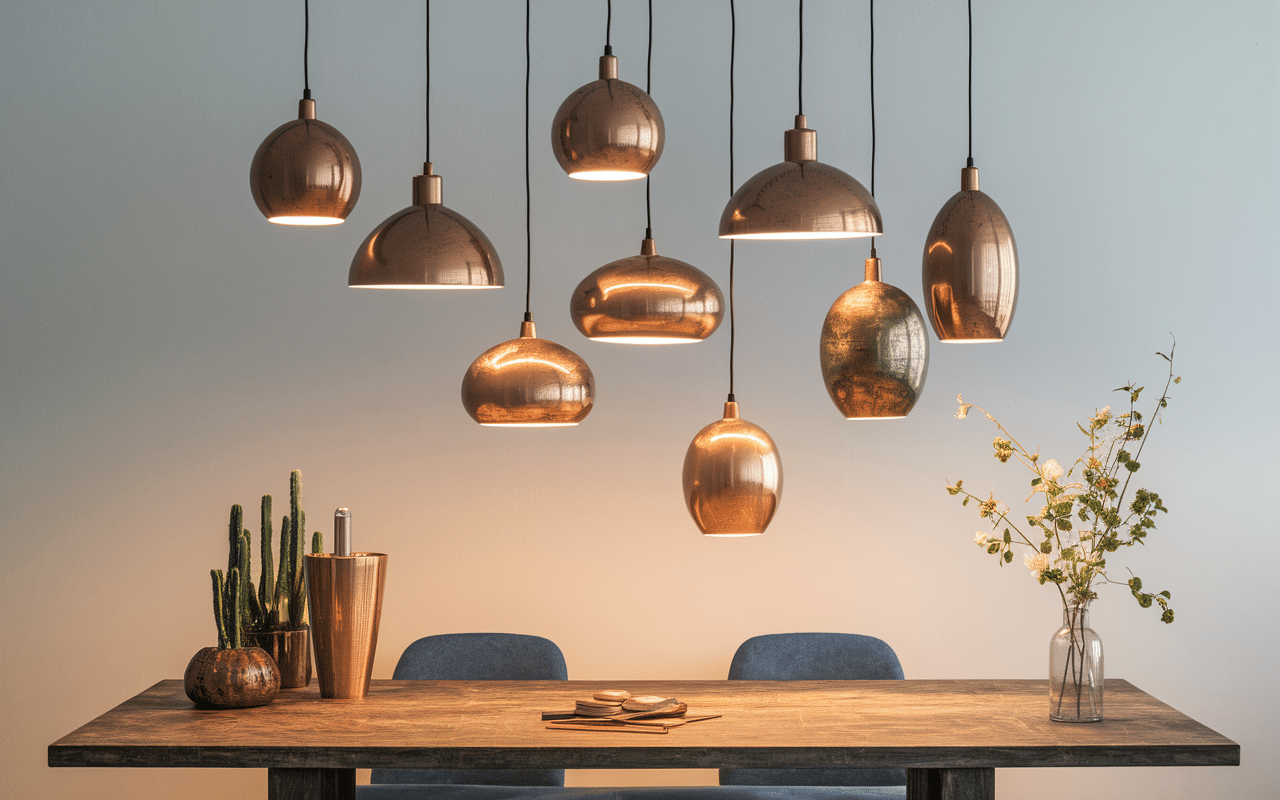 suspension cuivre finitions styles tailles ampoules