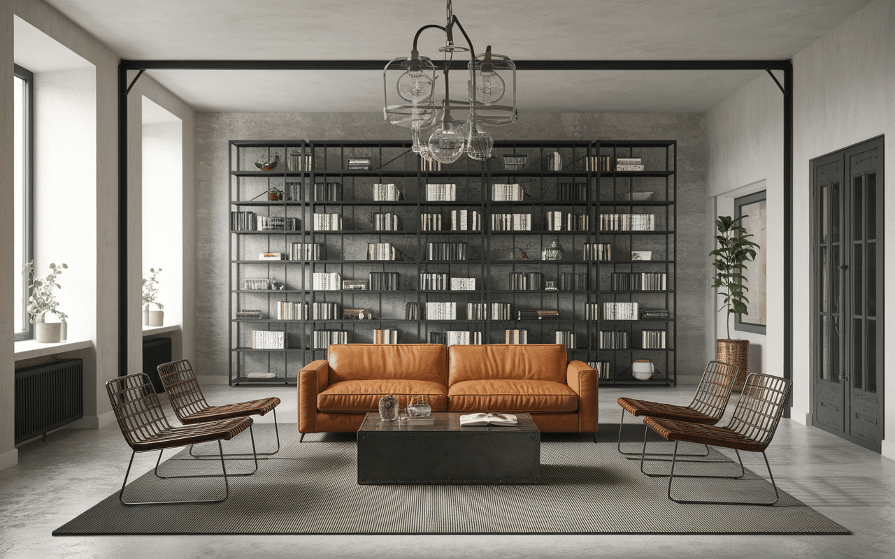 Tapis pour style industriel salon moderne mobilier métallique