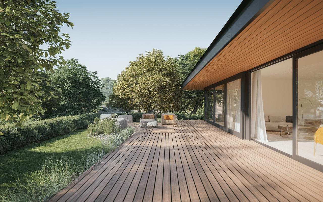 Schéma installation terrasse avec piscine en bois technique